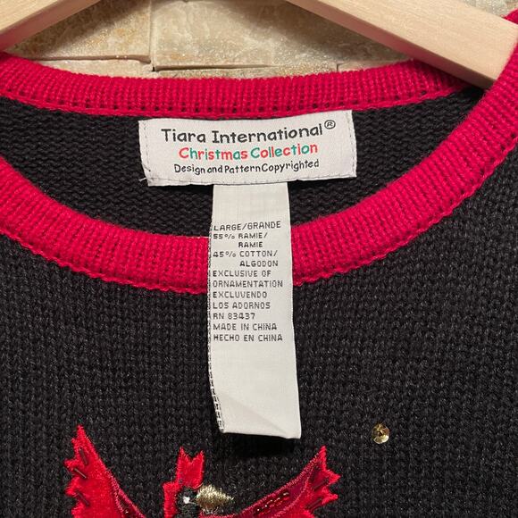 Tiara International L Christmas Cardinals Sweater | Beaded Embellished Holiday - Picture 5 of 7